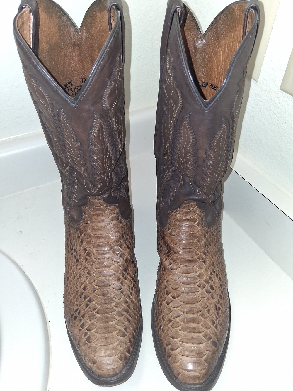 Dan Post Two-Tone Brown Exotic Leather Western Boots